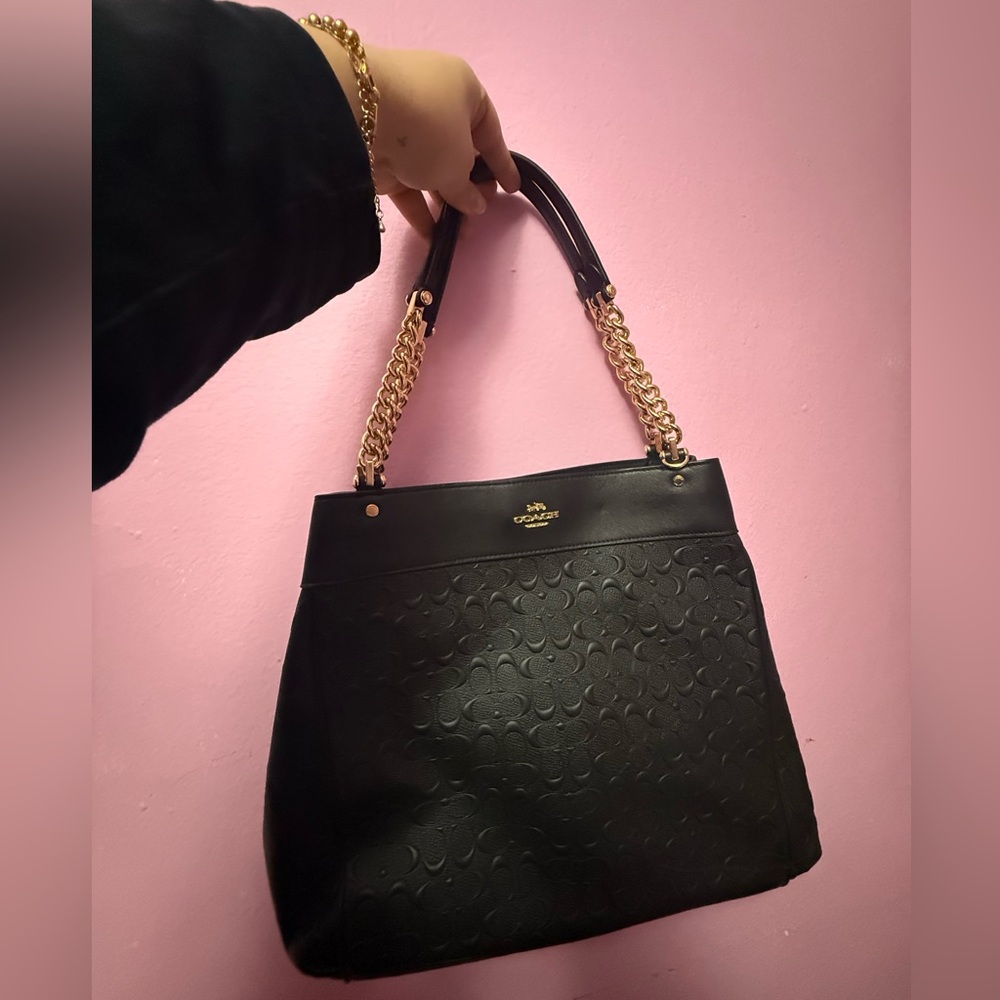 Coach Black Shoulder Bag with Gold Chain Strap